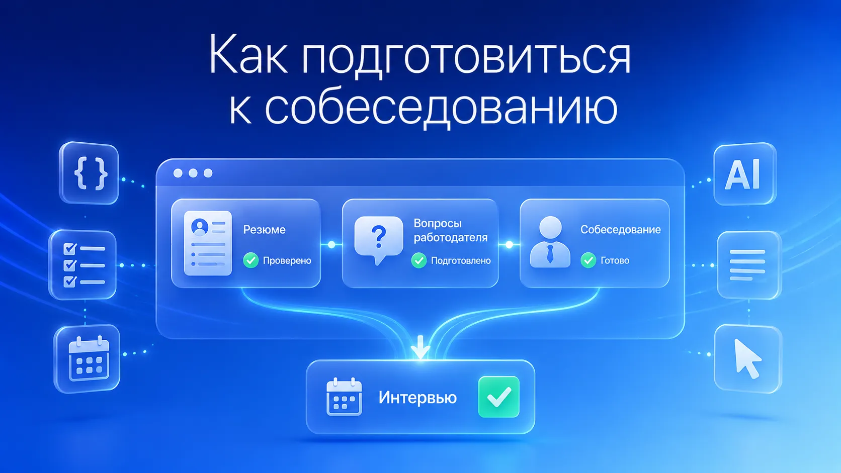 5 этапов подготовки к собеседованию: изучение вакансии, исследование компании, повторение навыков, истории по STAR, репетиция ответов вслух